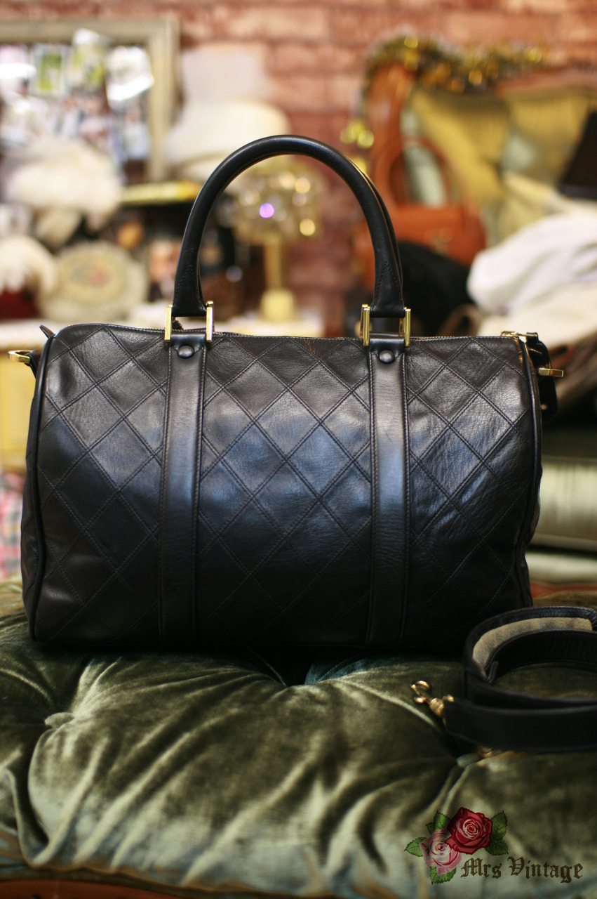 Chanel Vintage Chanel Boston Speedy Quilted Black Calfskin Leather