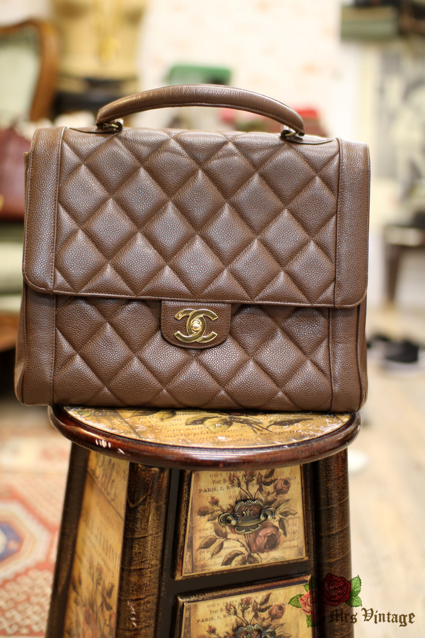 Vintage Chanel Brown Caviar Quilted Leather Handbag