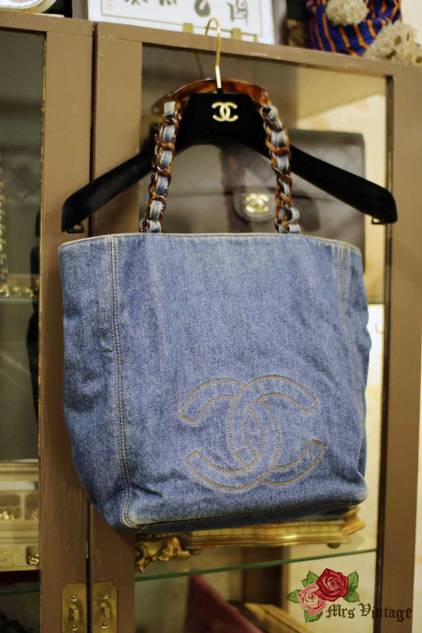 Vintage Chanel Denim Tote Bag with Tortoise Chains and Handles - Mrs Vintage  - Selling Vintage Wedding Lace Dress / Gowns & Accessories from 1920s –  1990s. And many One of a